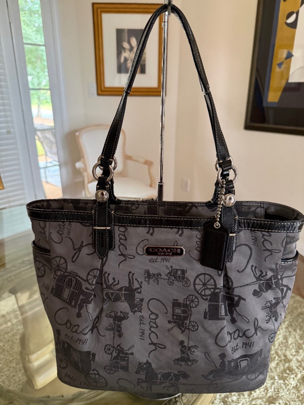Coach Horse & Carriage East West Gallery Tote F16567 Gray/Black Jacquard